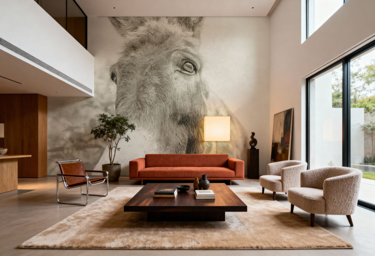 Donkey Pasture Sepia Mural Wallpaper - room preview 04