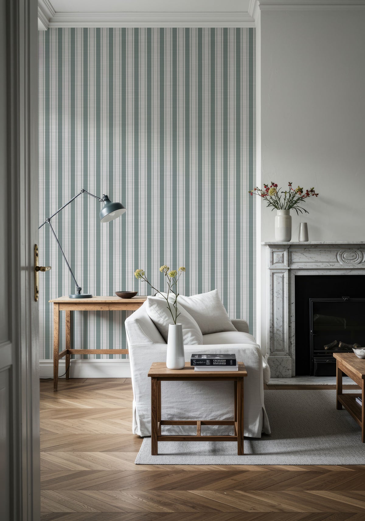 Les Andelys Vertical, Duck Egg Mural Wallpaper - room preview 04