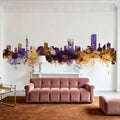 Pretoria South Africa Skyline Purple & Gold Mural Wallpaper - room preview 04