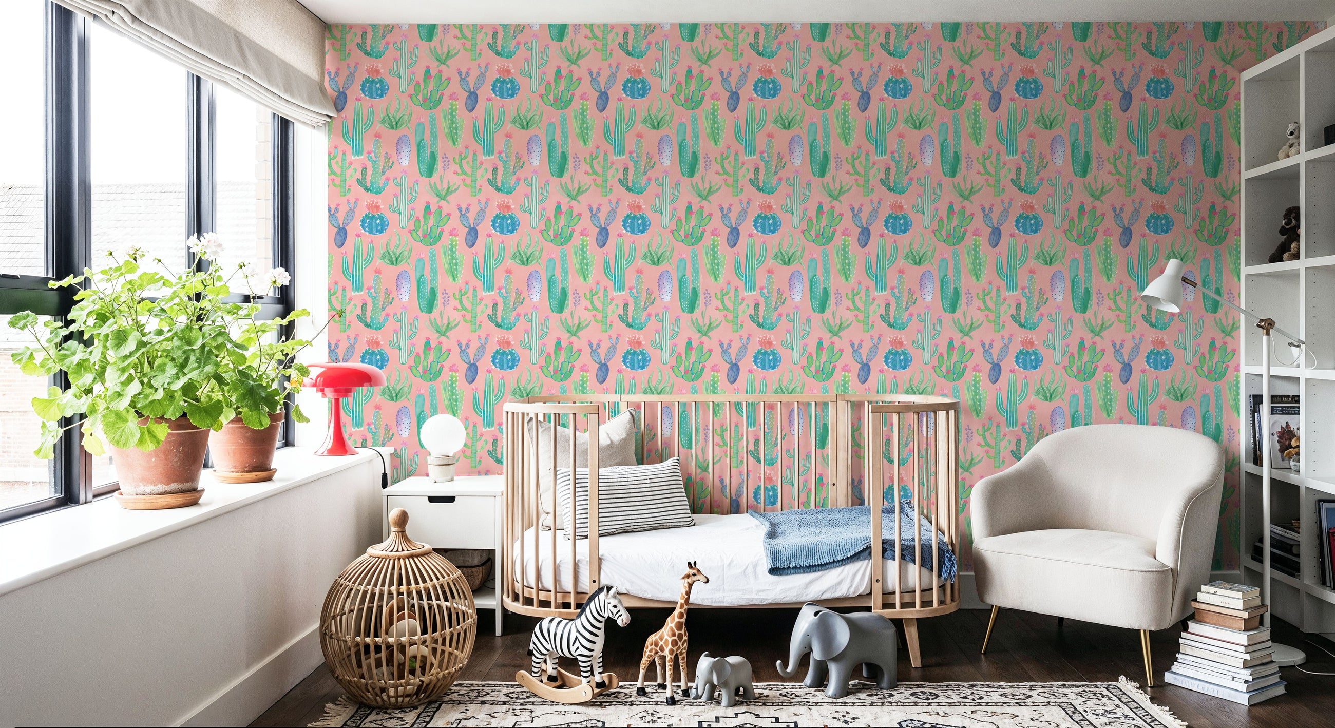 Cacti Fever Coral Mural Wallpaper