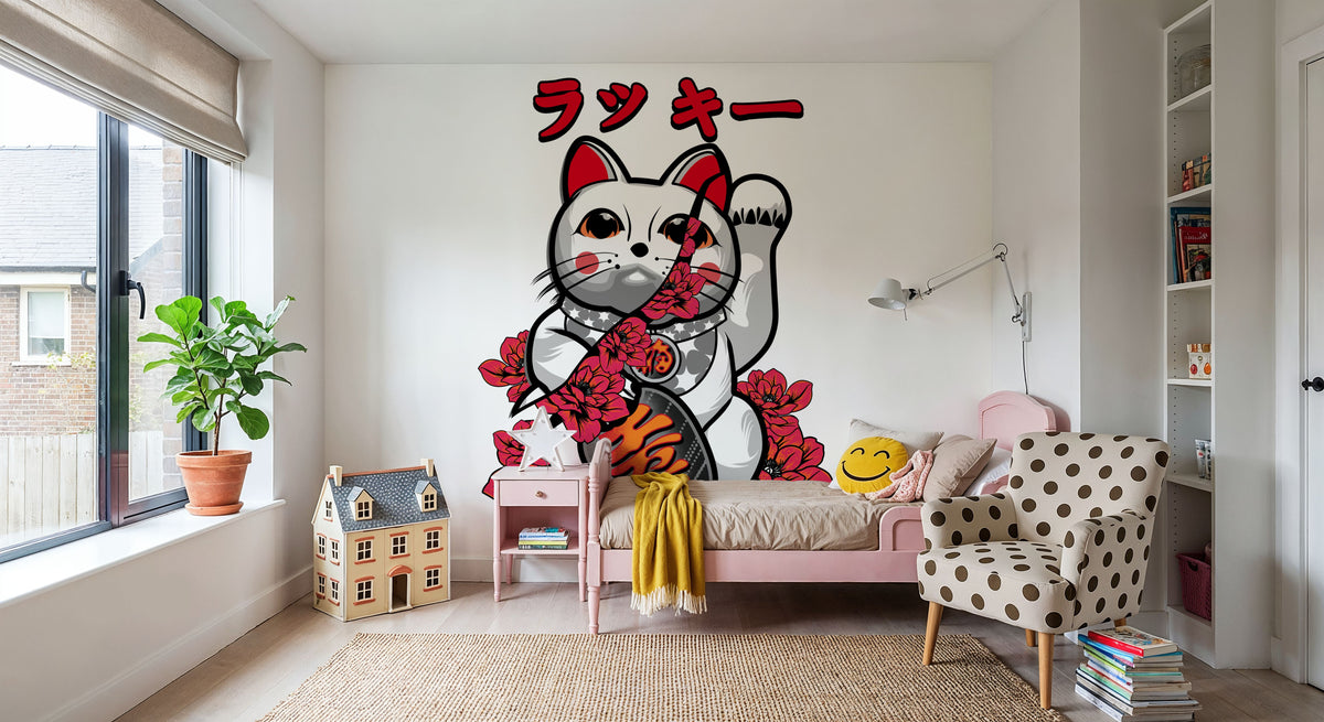Neko Cat Mural Wallpaper - room preview 04