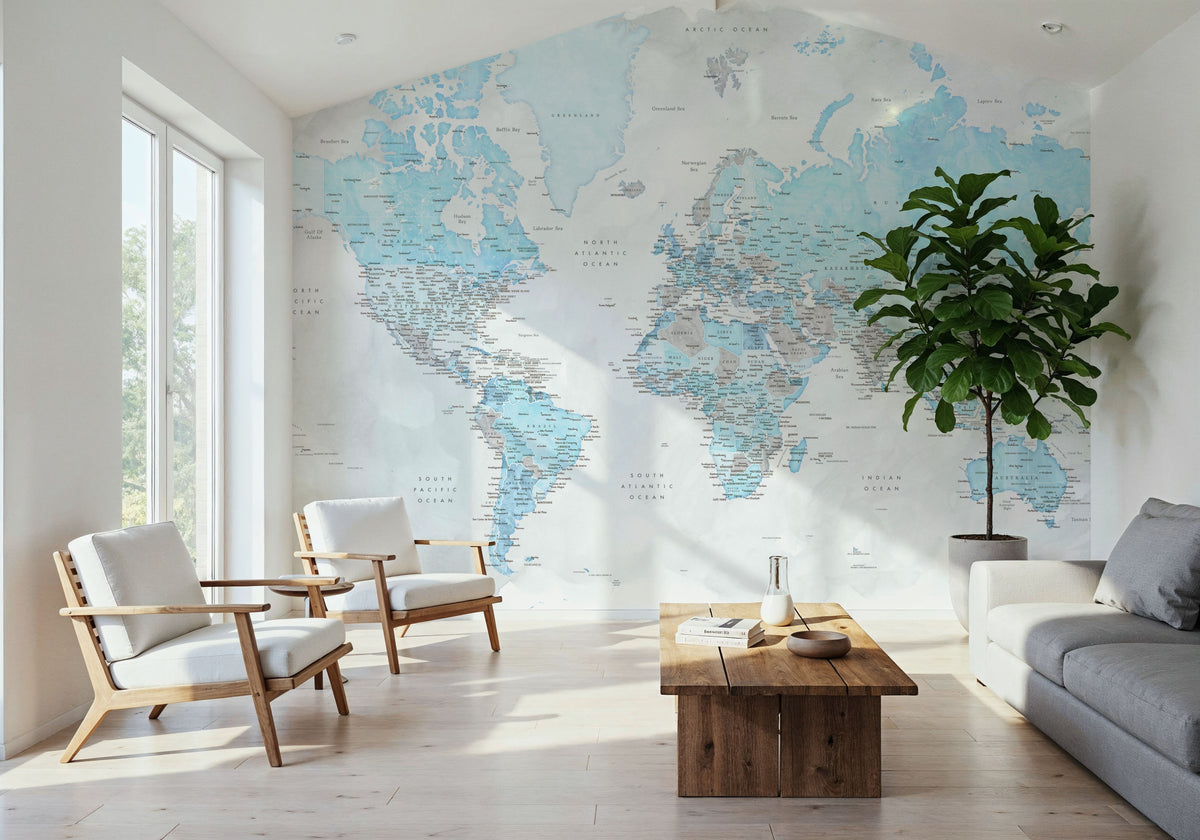 World Map Cities - Jabulani Mural Wallpaper - room preview 04
