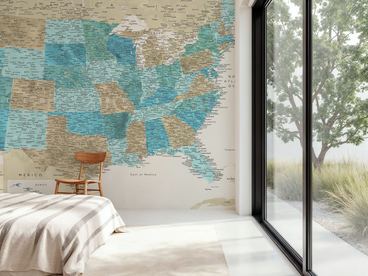 US Map Detailed - Uxia Mural Wallpaper - room preview 04