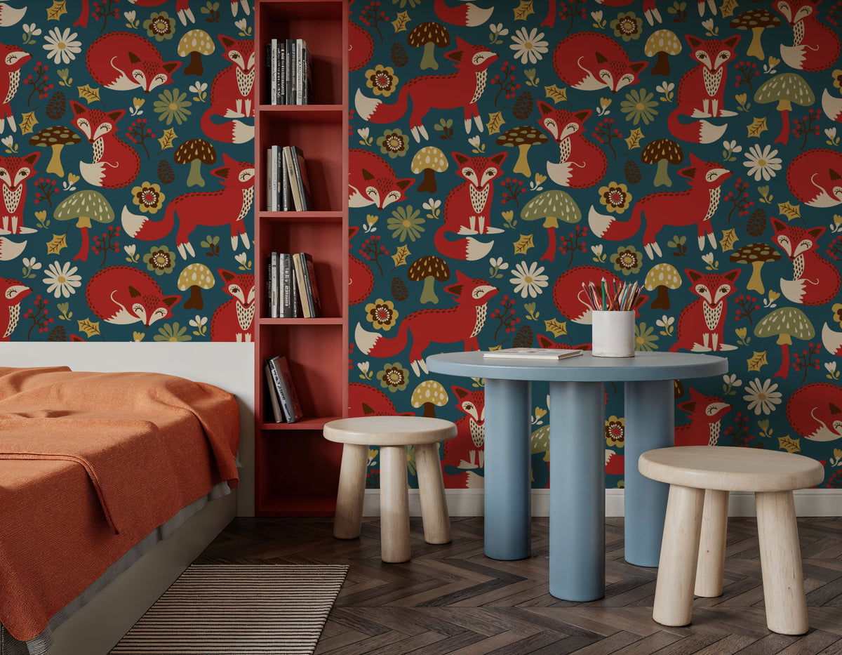 Friendly Foxes Mural Wallpaper - Red Tone - room preview 04