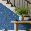 Hidden Peonies, Blue Mural Wallpaper - room preview 04