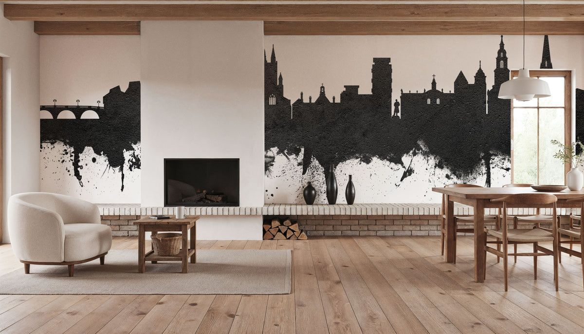 Worcester England Skyline Black & White Mural Wallpaper - room preview 04