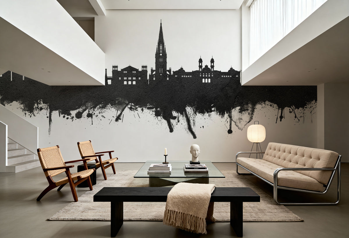 San Sebastian Spain Skyline Black & White Mural Wallpaper - room preview 04