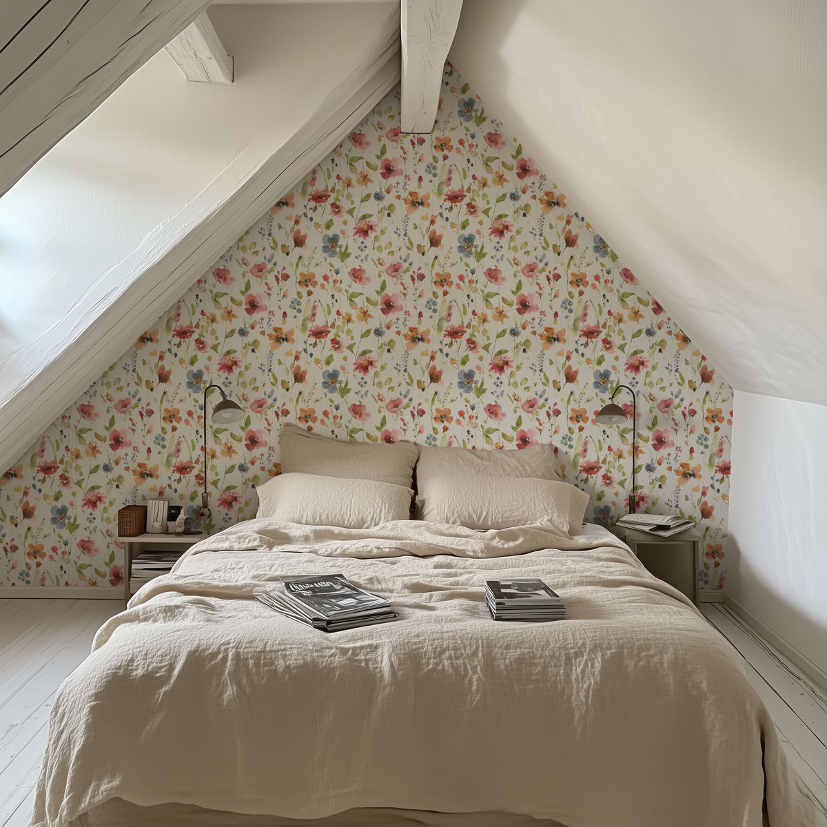 Time to Share Flowers White Mural Wallpaper - room preview 04