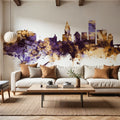 Providence Rhode Island Skyline Purple & Gold Mural Wallpaper - room preview 04