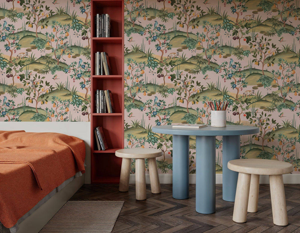 Orchard Reverie Pattern, Soft Pink Mural Wallpaper - room preview 04