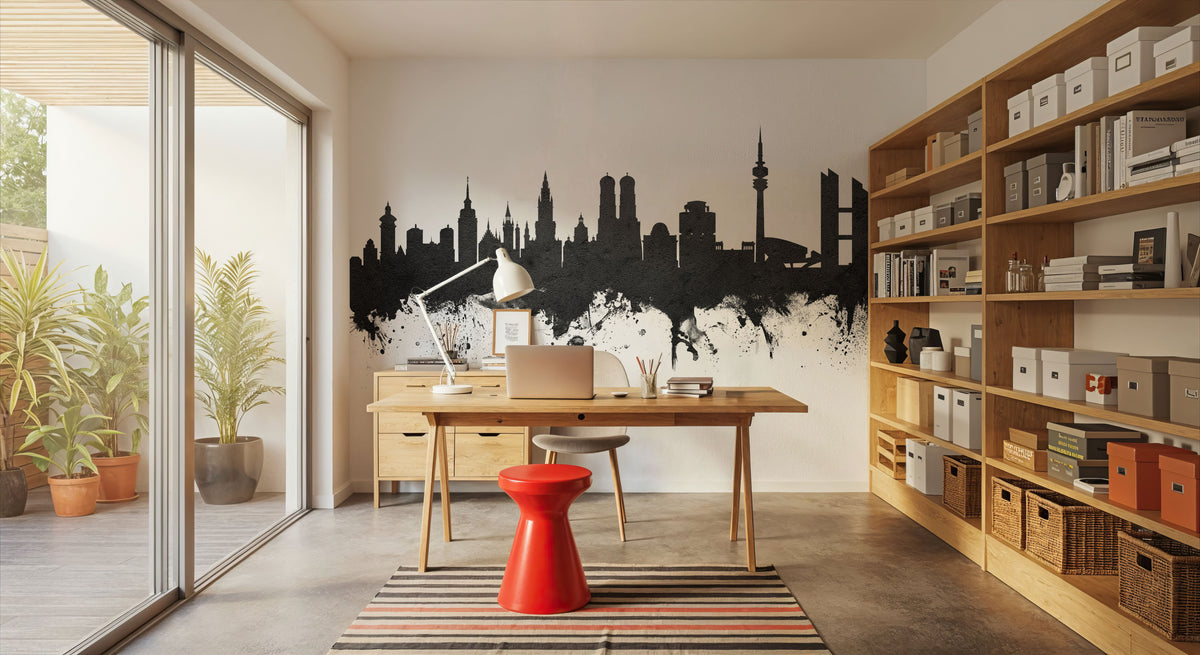 Munich Skyline Black & White Mural Wallpaper - room preview 04