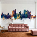 Saint Paul Minnesota Skyline Blue & Bronze Mural Wallpaper - room preview 04