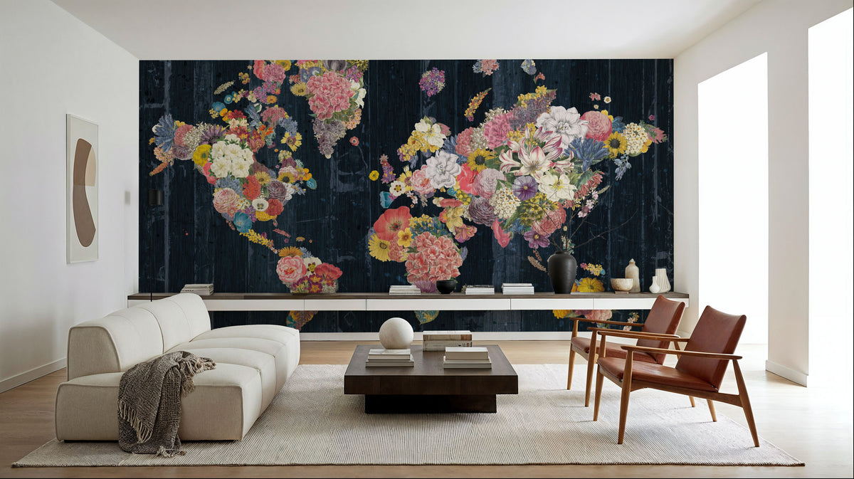 Botanical Floral Map Mural Wallpaper - room preview 04