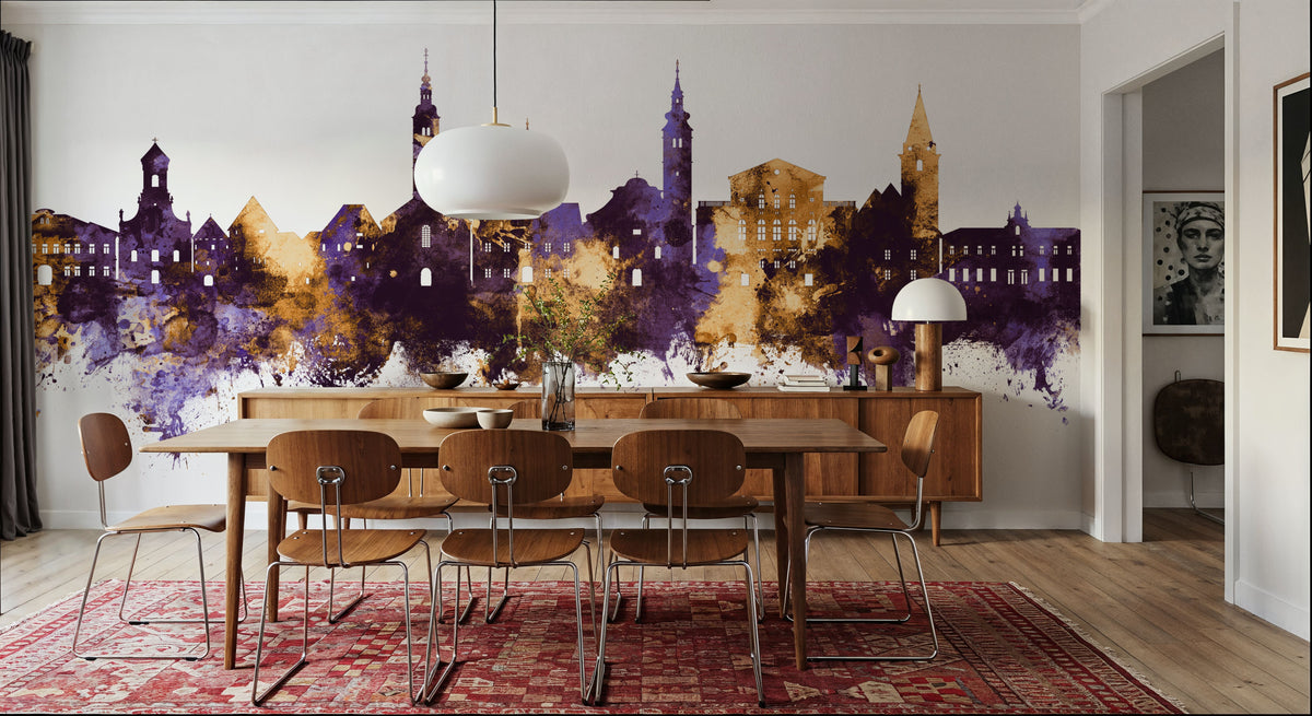 Varaždin Croatia Skyline Purple & Gold Mural Wallpaper - room preview 04