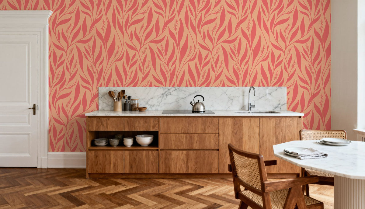 Leavescapes Mural Wallpaper - Red Tone - room preview 04