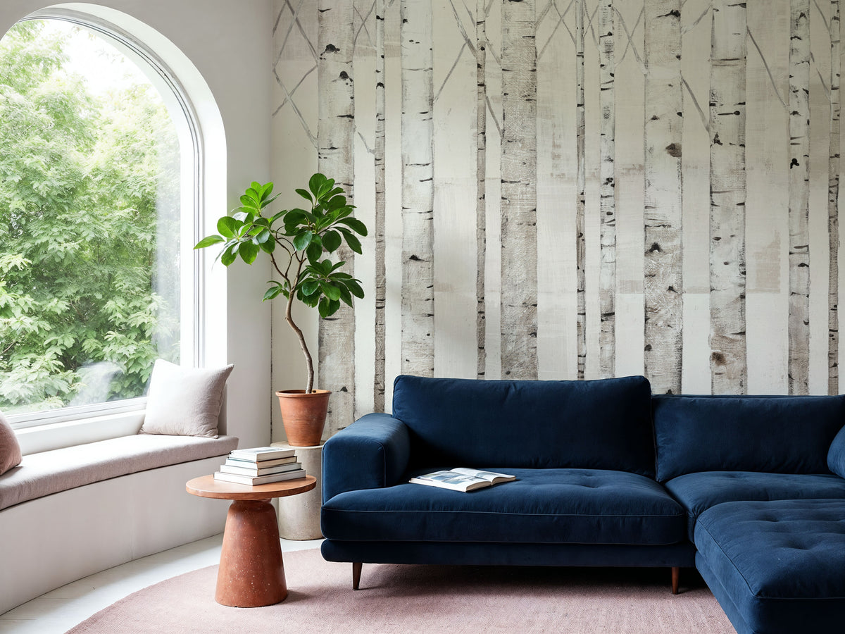 Birch Trees on White Mural Wallpaper - room preview 04