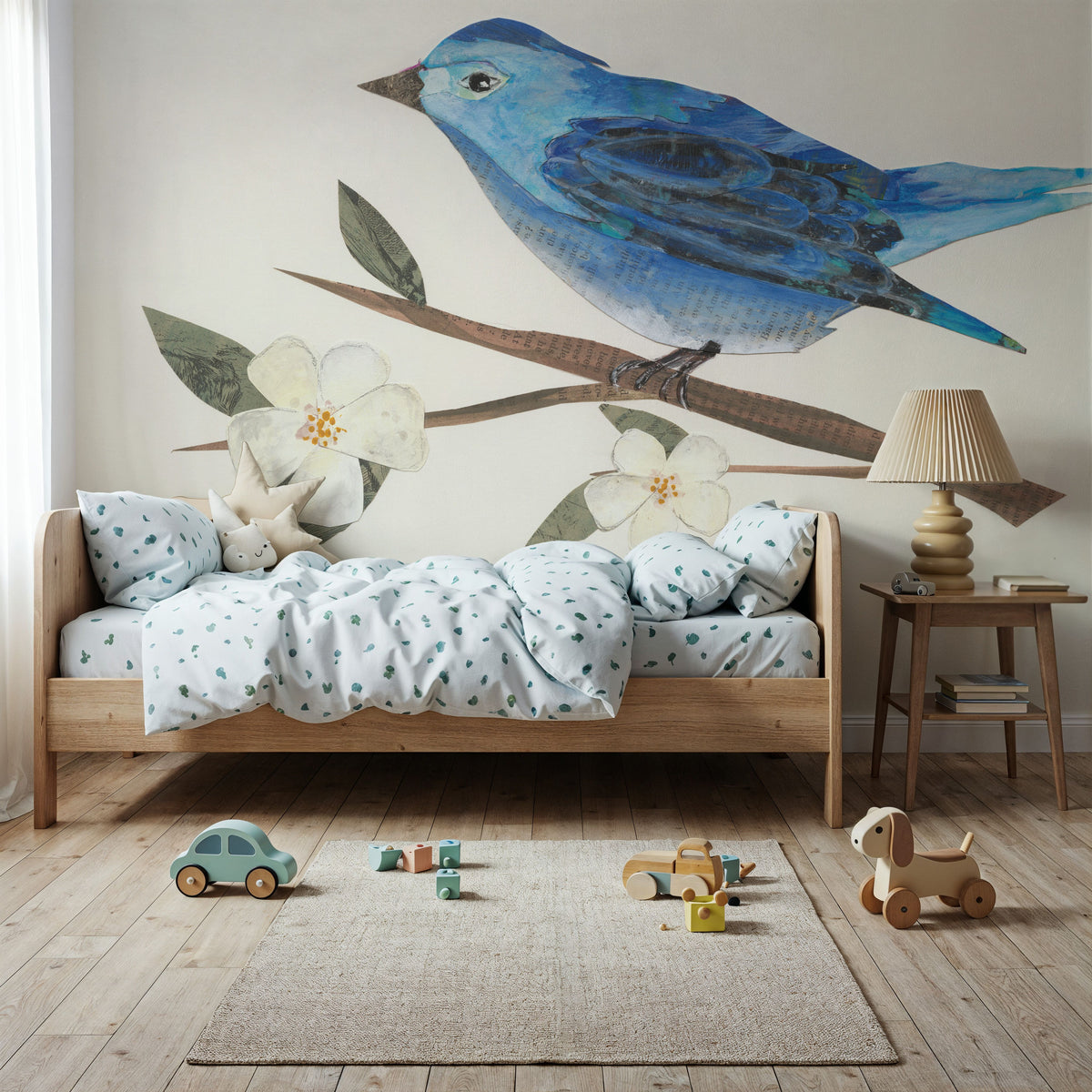 Blue Paper Bird Mural Wallpaper - room preview 04