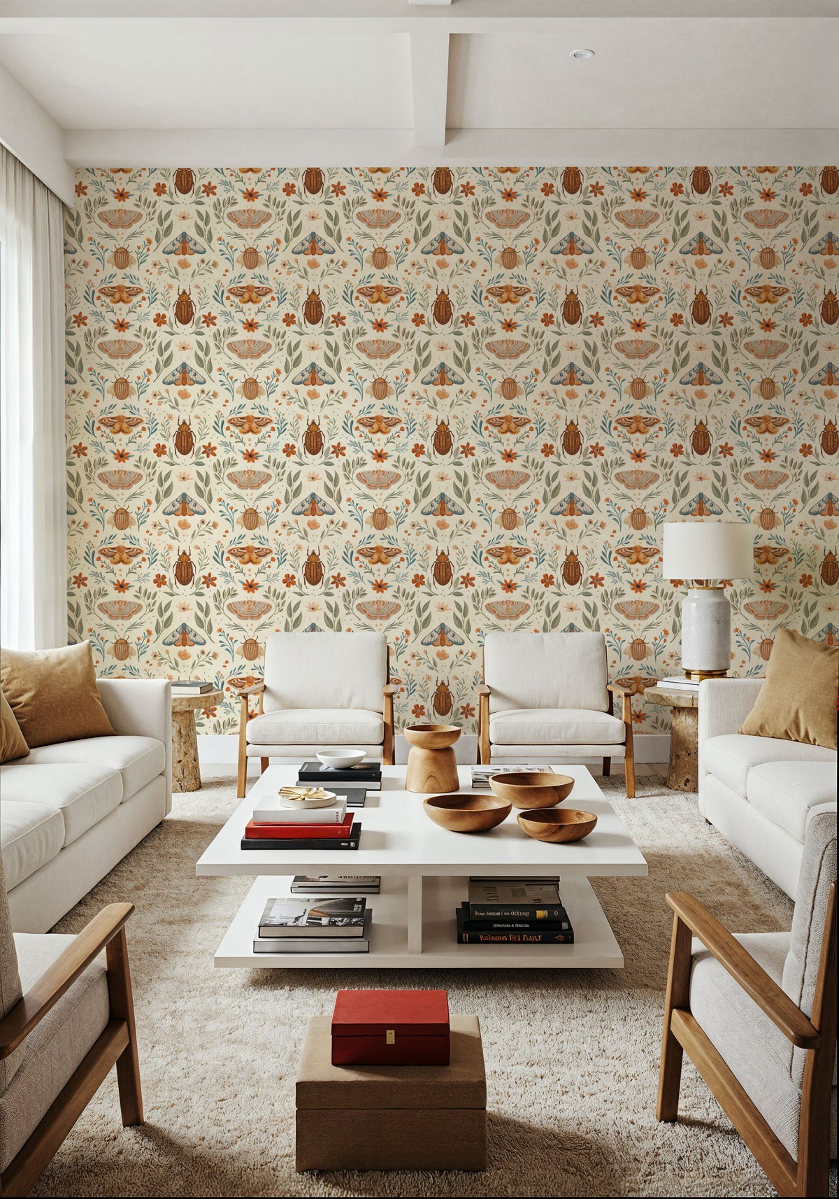 Papilion Chase White Mural Wallpaper - room preview 04