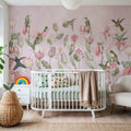 Tulips & Birds, Soft Pink Mural Wallpaper - room preview 04
