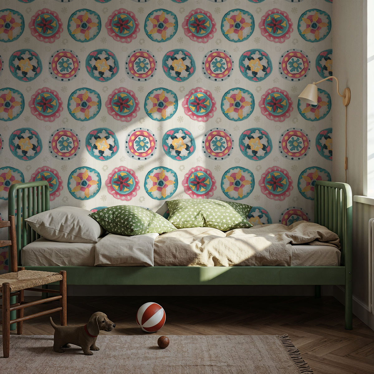 Boho Circles White Mural Wallpaper - room preview 04