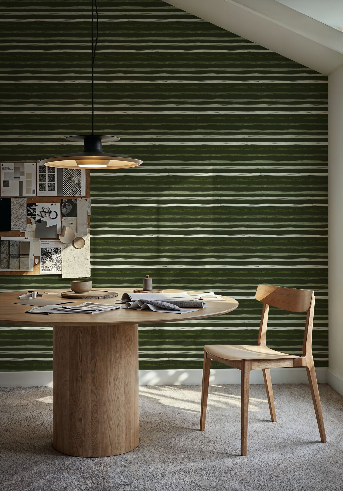 Green Stripes Dark Mural Wallpaper - room preview 04