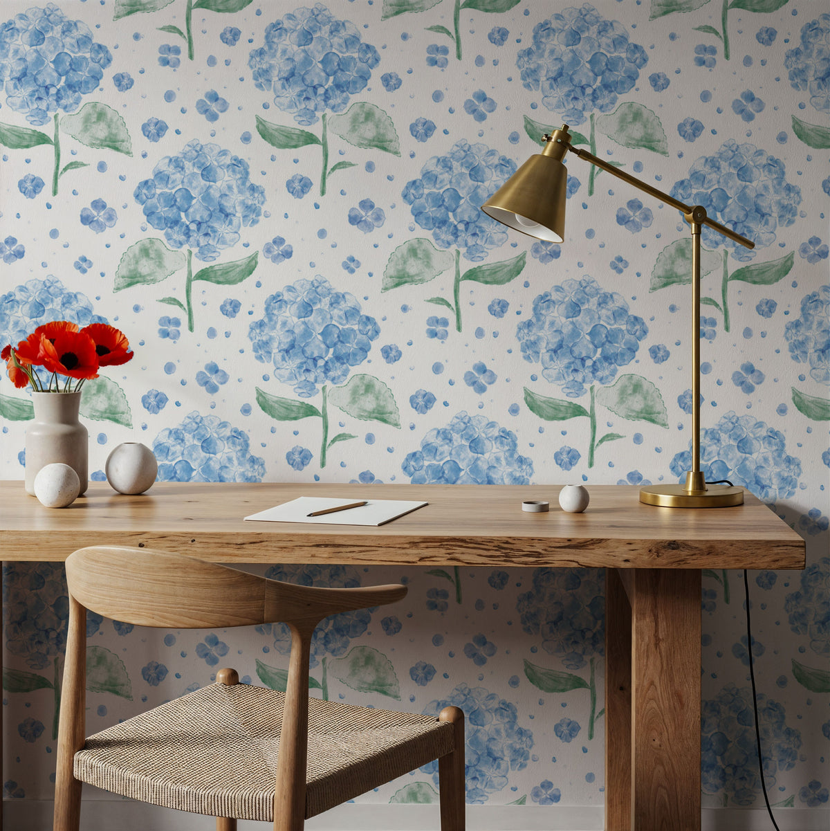Hydrangea in the Air, Blue Mural Wallpaper - room preview 04