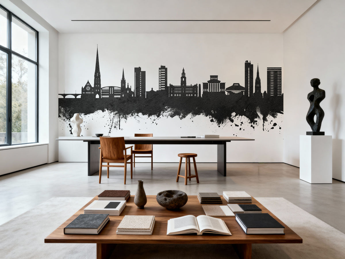 Preston England Skyline Black & White Mural Wallpaper - room preview 04