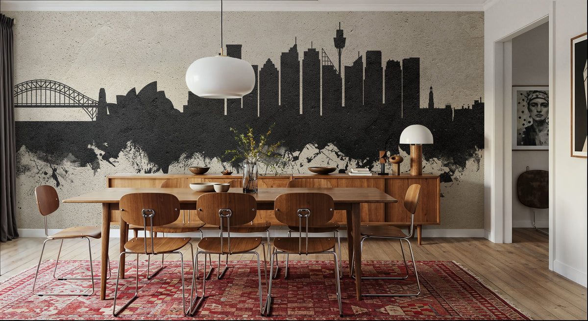 Sydney Australia Skyline Concrete Mural Wallpaper - room preview 04