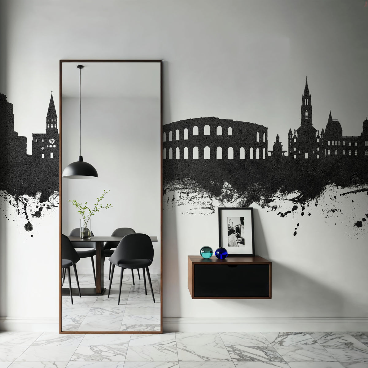 Nîmes France Skyline Black & White Mural Wallpaper - room preview 04
