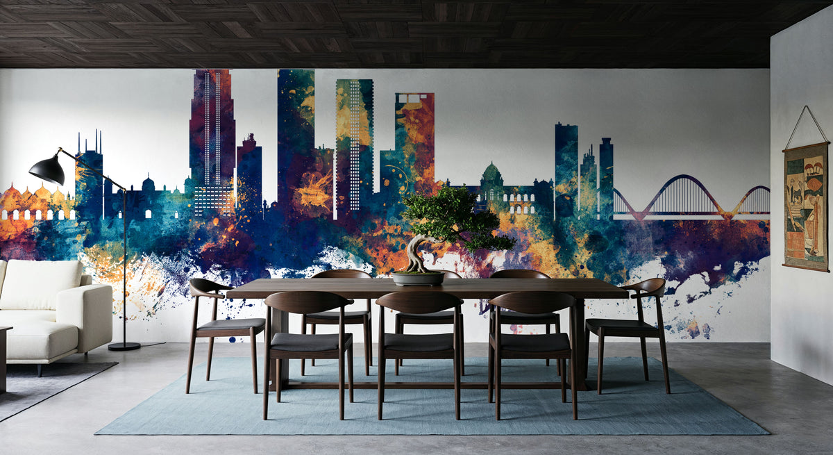 Dhaka Bangladesh Skyline Blue & Bronze Mural Wallpaper - room preview 04