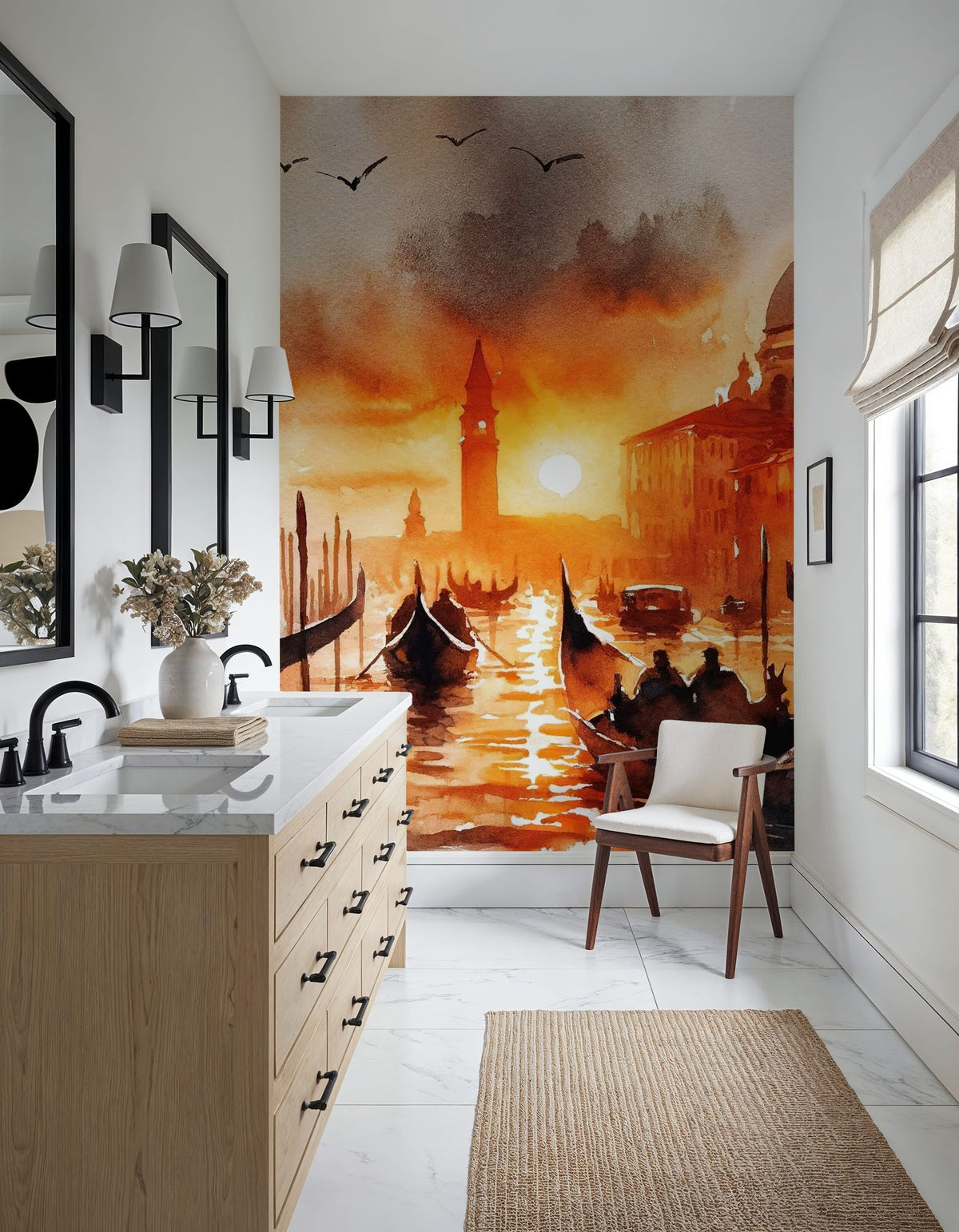 Fiery Sunset Over Venice Canal Mural Wallpaper - room preview 04