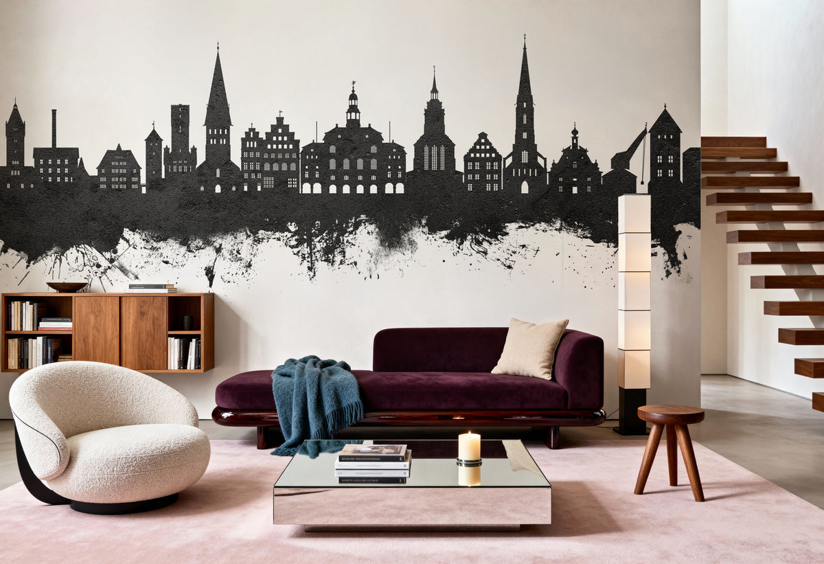 Lüneburg Germany Skyline Black & White Mural Wallpaper - room preview 04