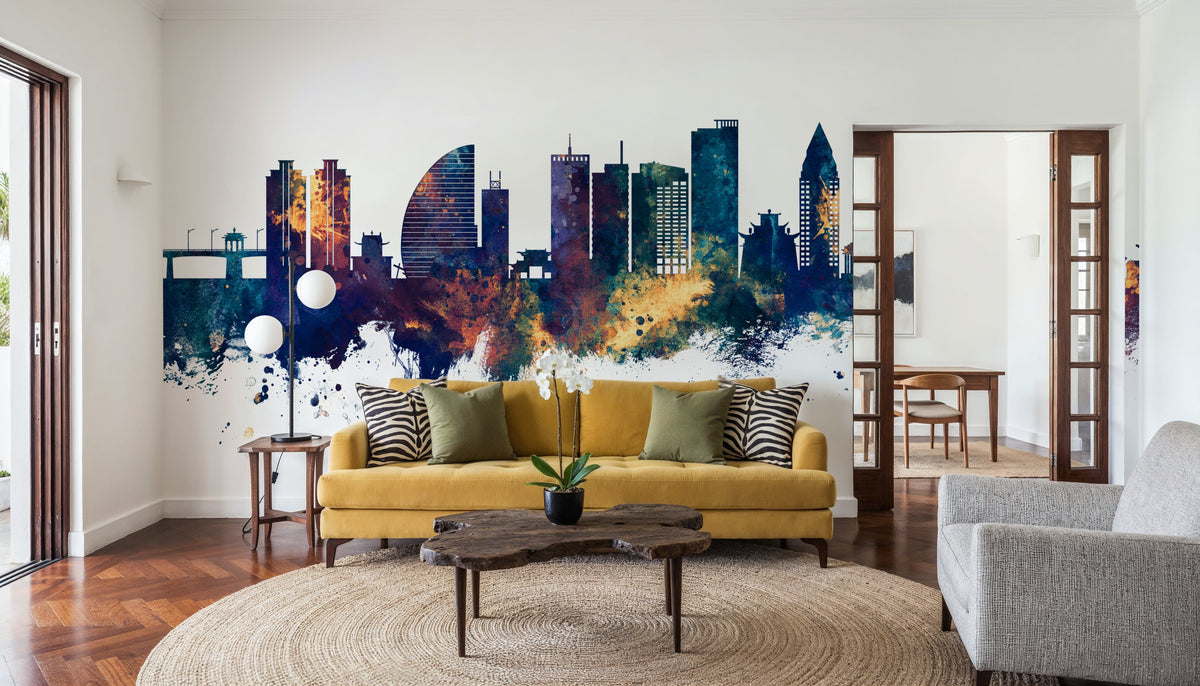 Ulaanbaatar Mongolia Skyline Blue & Bronze Mural Wallpaper - room preview 04