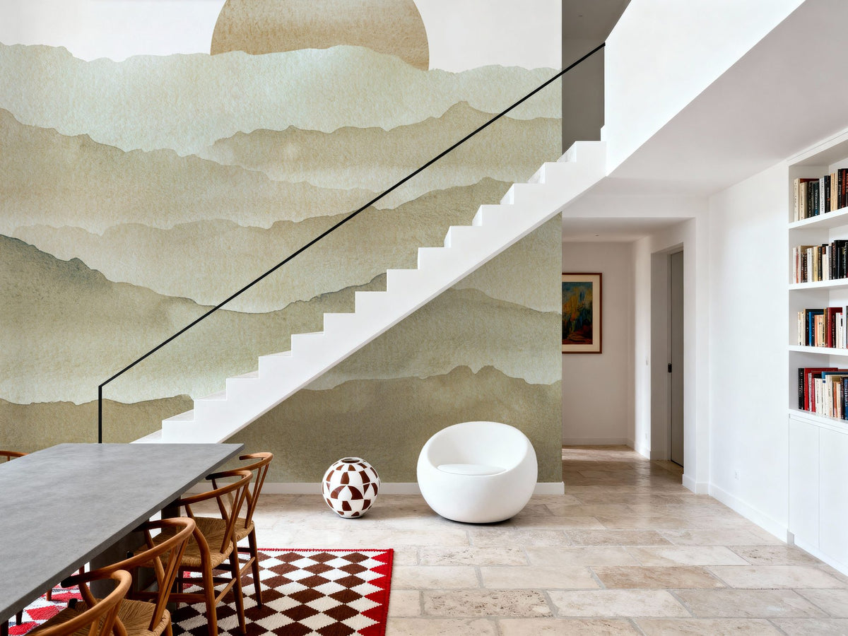 Sunrise Mountain View, Beige Mural Wallpaper - room preview 04