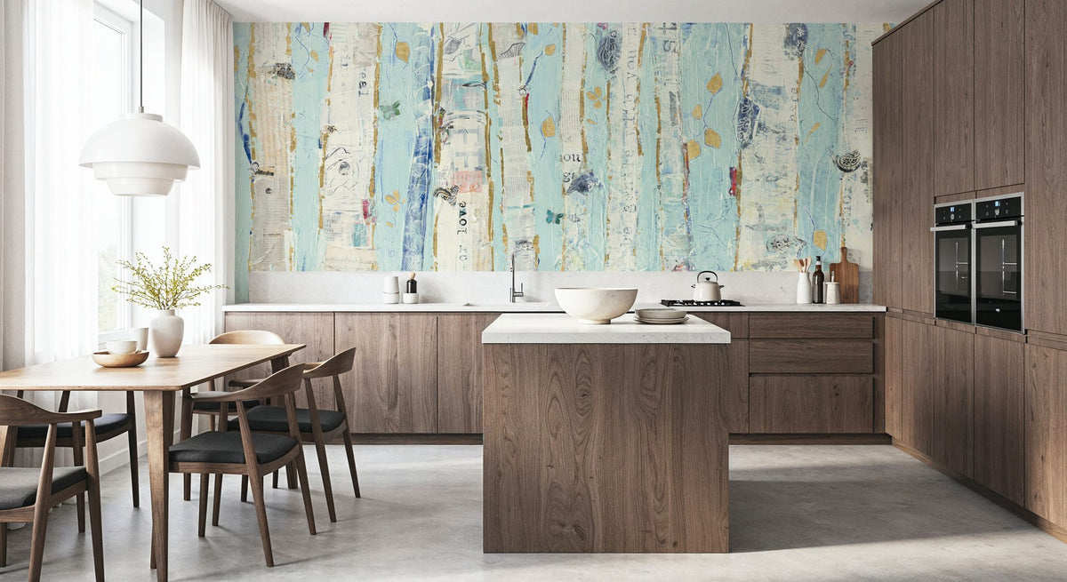 Far From Blue III Gold Leaves Mural Wallpaper - room preview 04