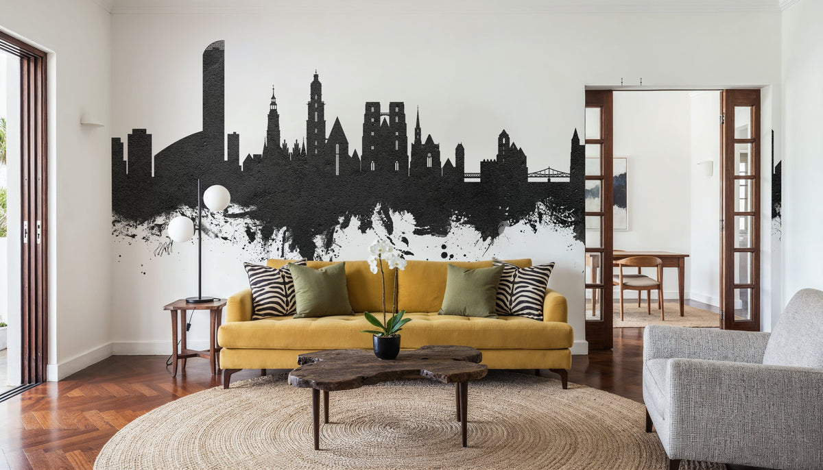 Wroclaw Poland Skyline Black & White Mural Wallpaper - room preview 04