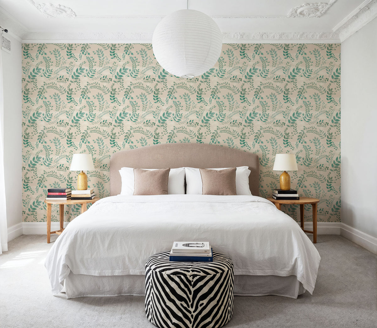 Harvest Sprig White Mural Wallpaper - room preview 04