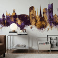 Dortmund Germany Skyline Purple & Gold Mural Wallpaper - room preview 04