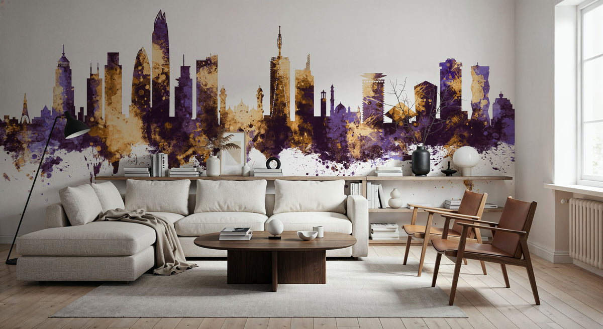 Nairobi Kenya Skyline Purple & Gold Mural Wallpaper - room preview 04