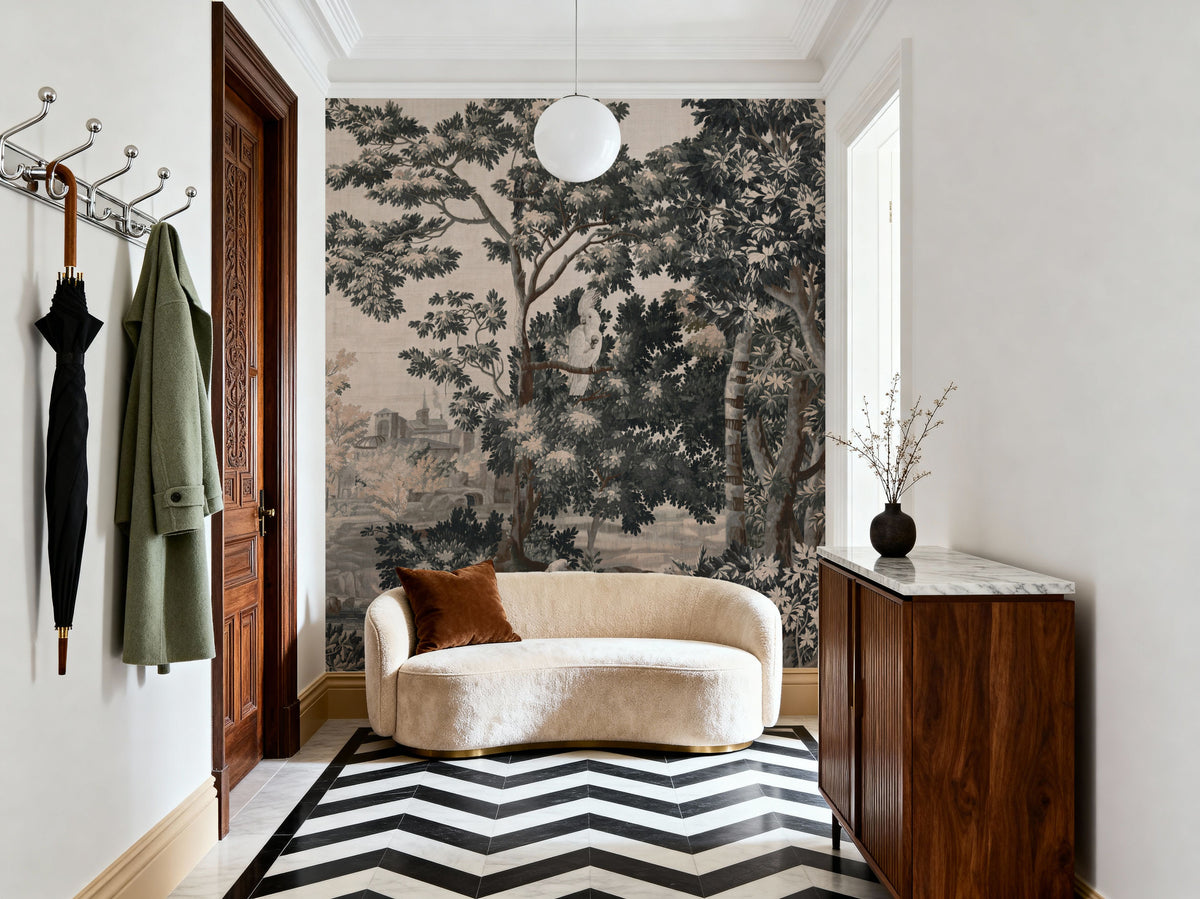 Enchanted Grove Tapestry, Teal Mural Wallpaper - room preview 04