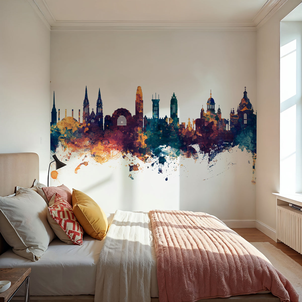 Helsinki Skyline Blue & Bronze Mural Wallpaper - room preview 04