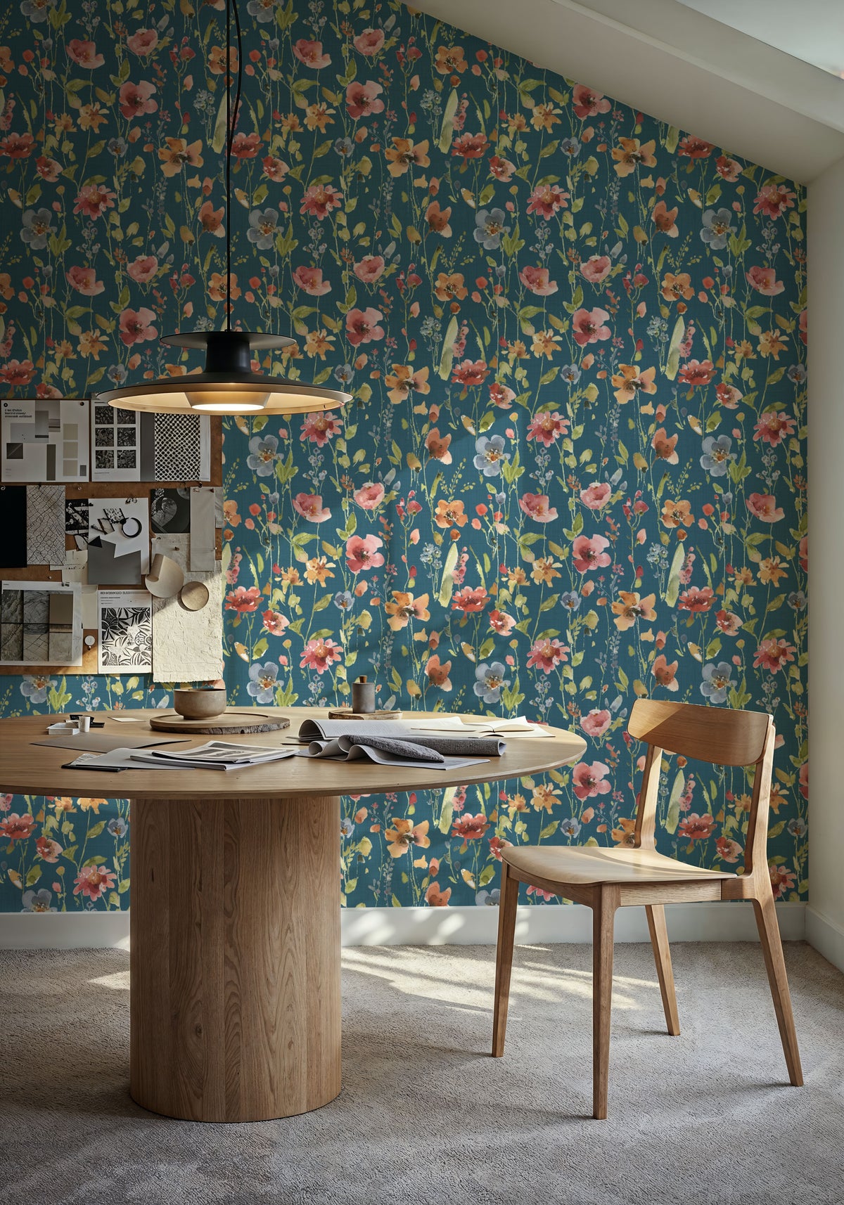 Time to Share Flowers Blue Mural Wallpaper - room preview 04