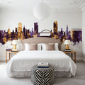 Sunderland England Skyline Purple & Gold Mural Wallpaper - room preview 04