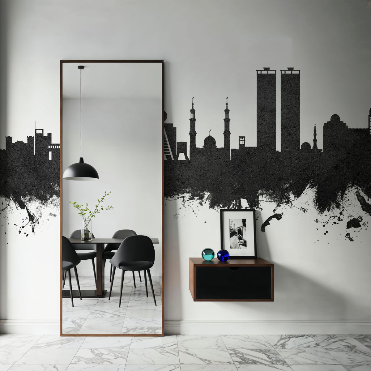Ras Al Khaimah Skyline Black & White Mural Wallpaper - room preview 04