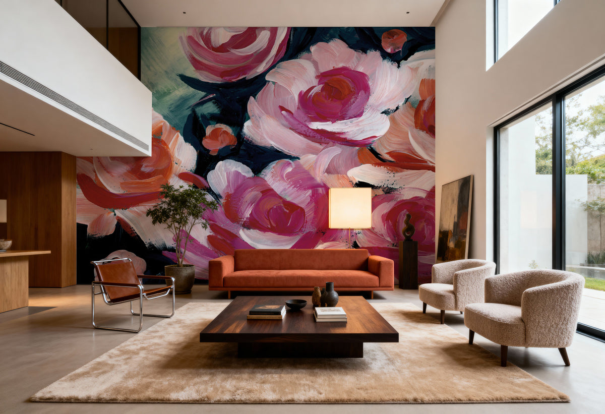 Moody Peonies Mural Wallpaper - room preview 04