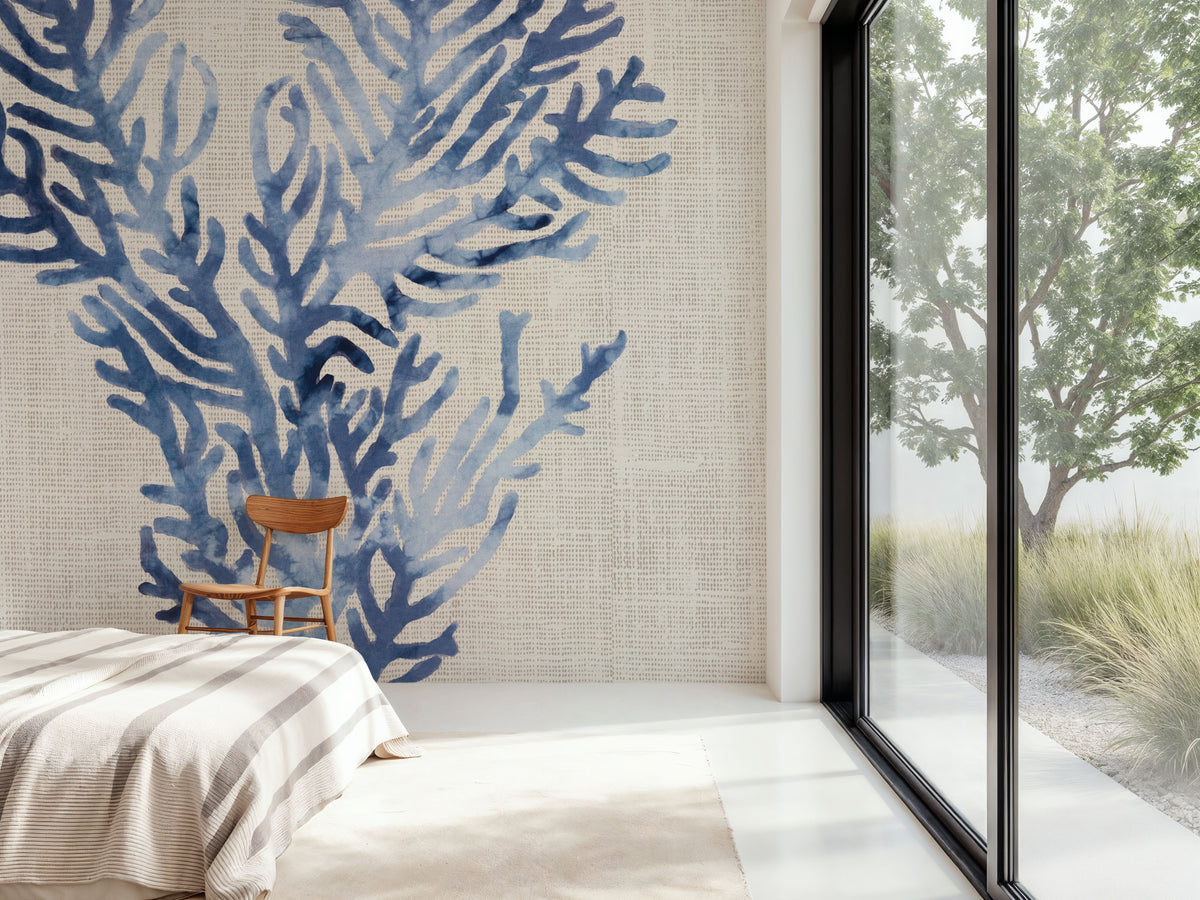 Shibori Coral I on Linen Mural Wallpaper - room preview 04