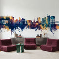 Tuscaloosa Alabama Skyline Blue & Bronze Mural Wallpaper - room preview 04