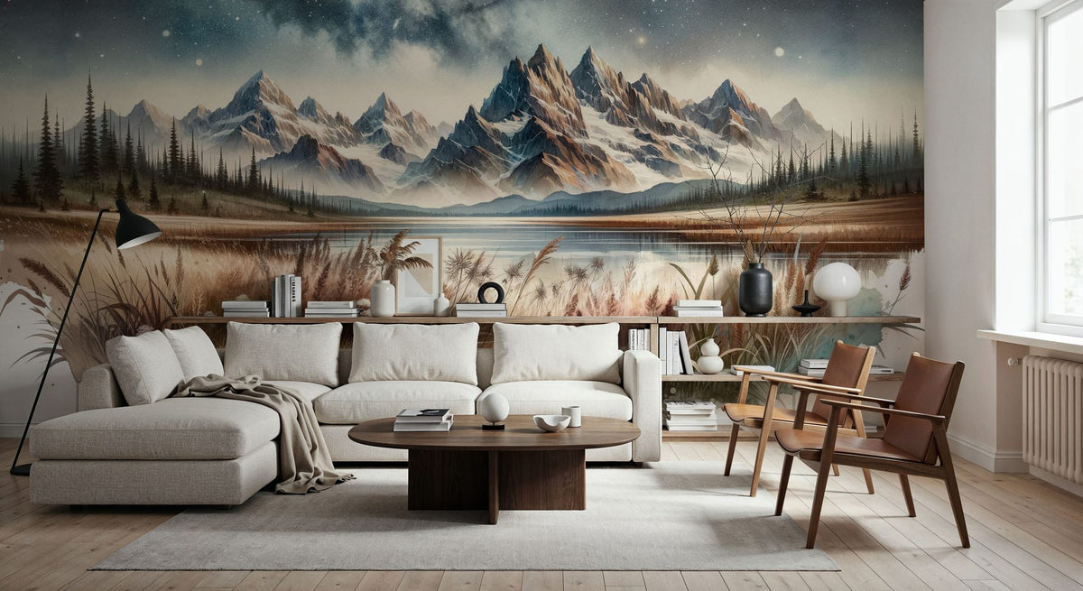 Starry Mountain Night Mural Wallpaper - room preview 04