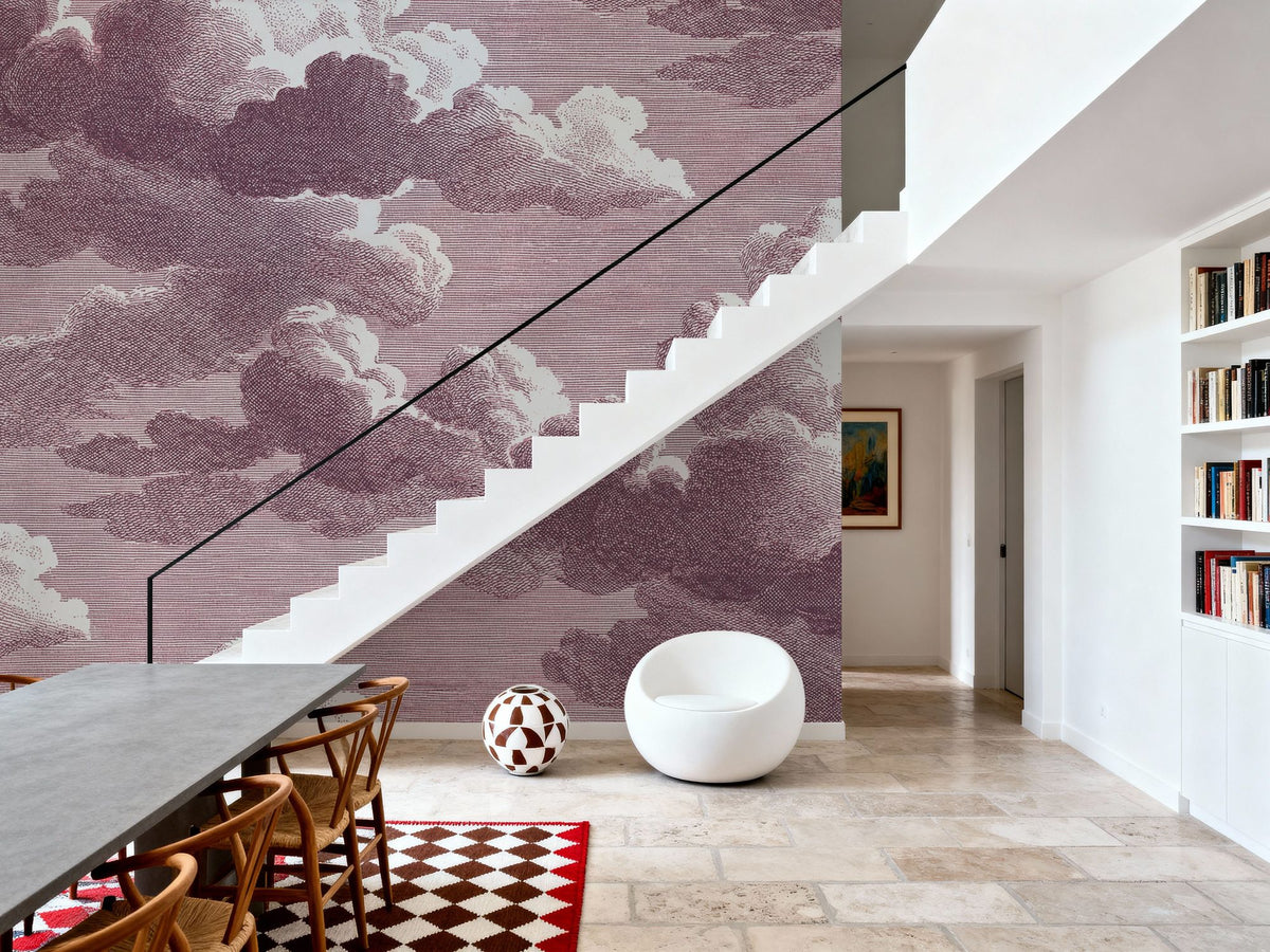 Intaglio Clouds, Burgundy Mural Wallpaper - room preview 04