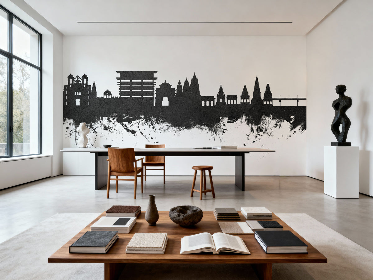 Pandharpur India Skyline Black & White Mural Wallpaper - room preview 04